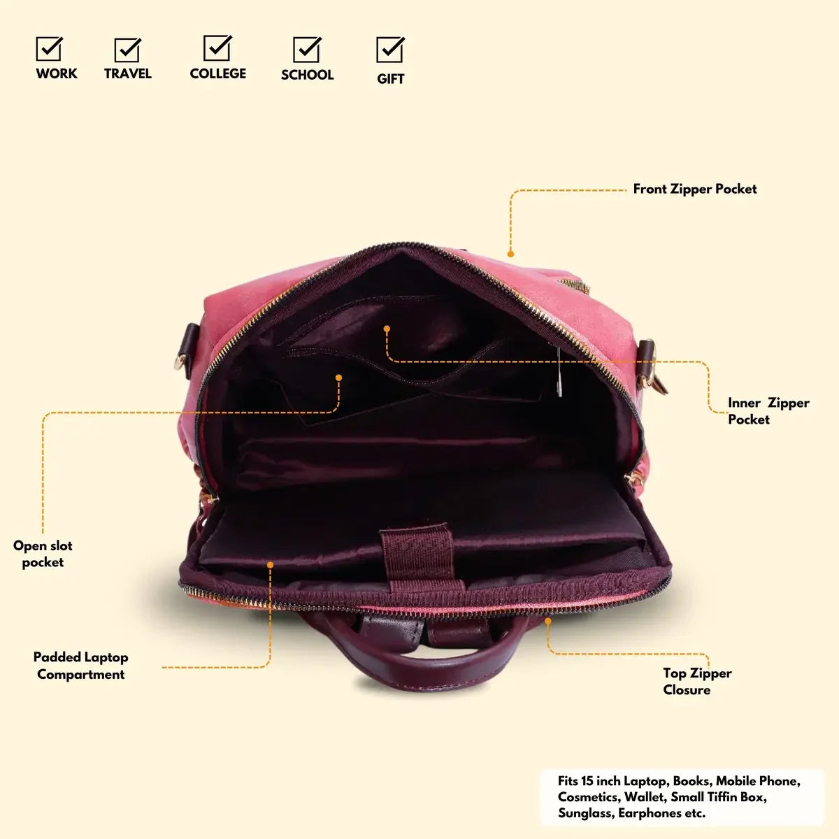 Timeless Diva Women Laptop Backpack - Blush Pink