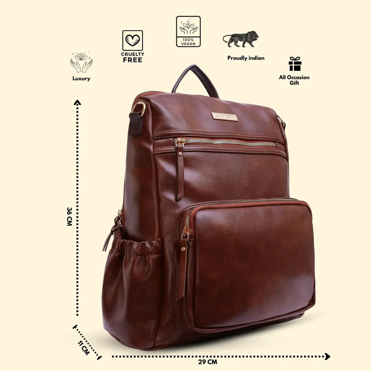 Timeless Diva Women Laptop Backpack - Coffee Brown