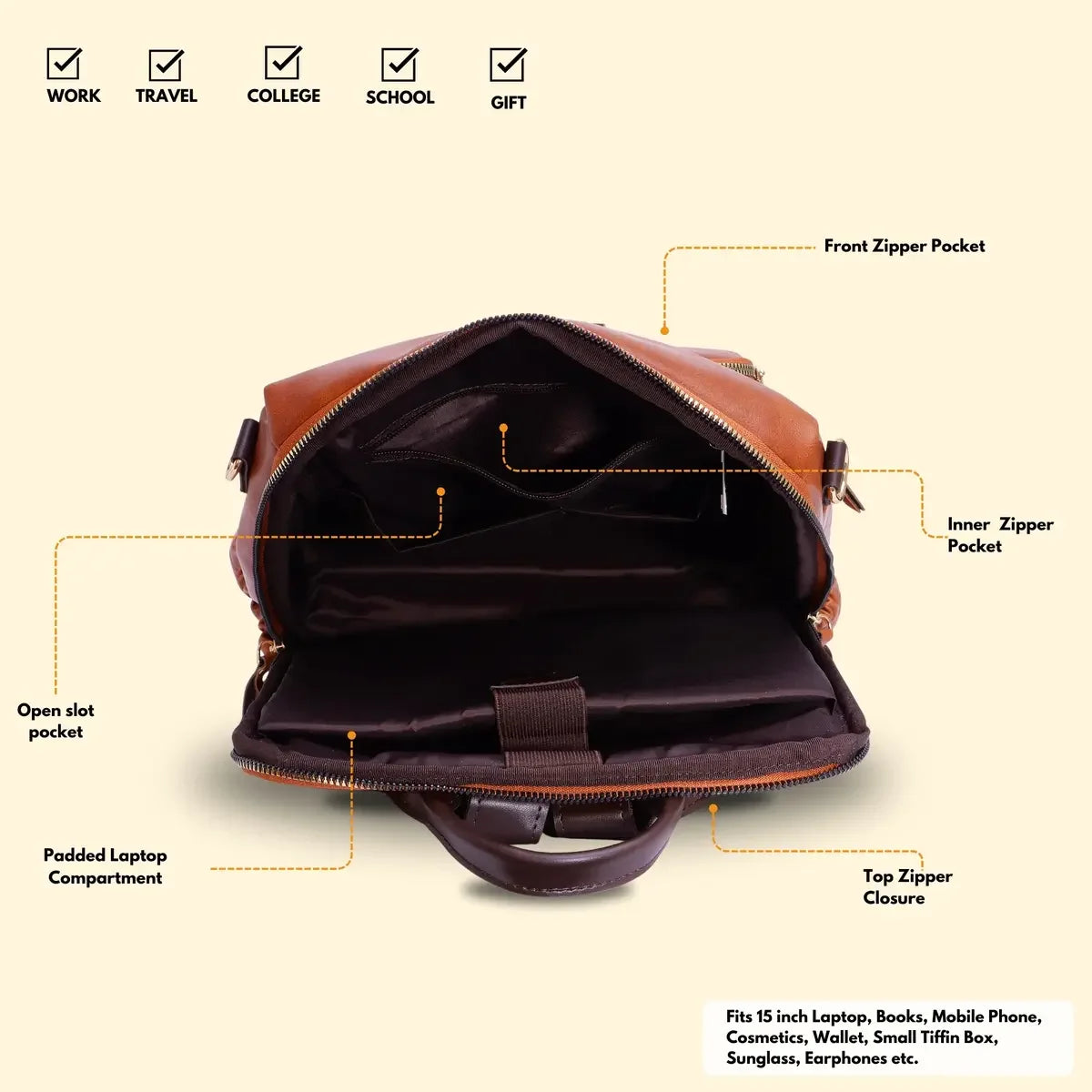 Timeless Diva Women Laptop Backpack - Tan