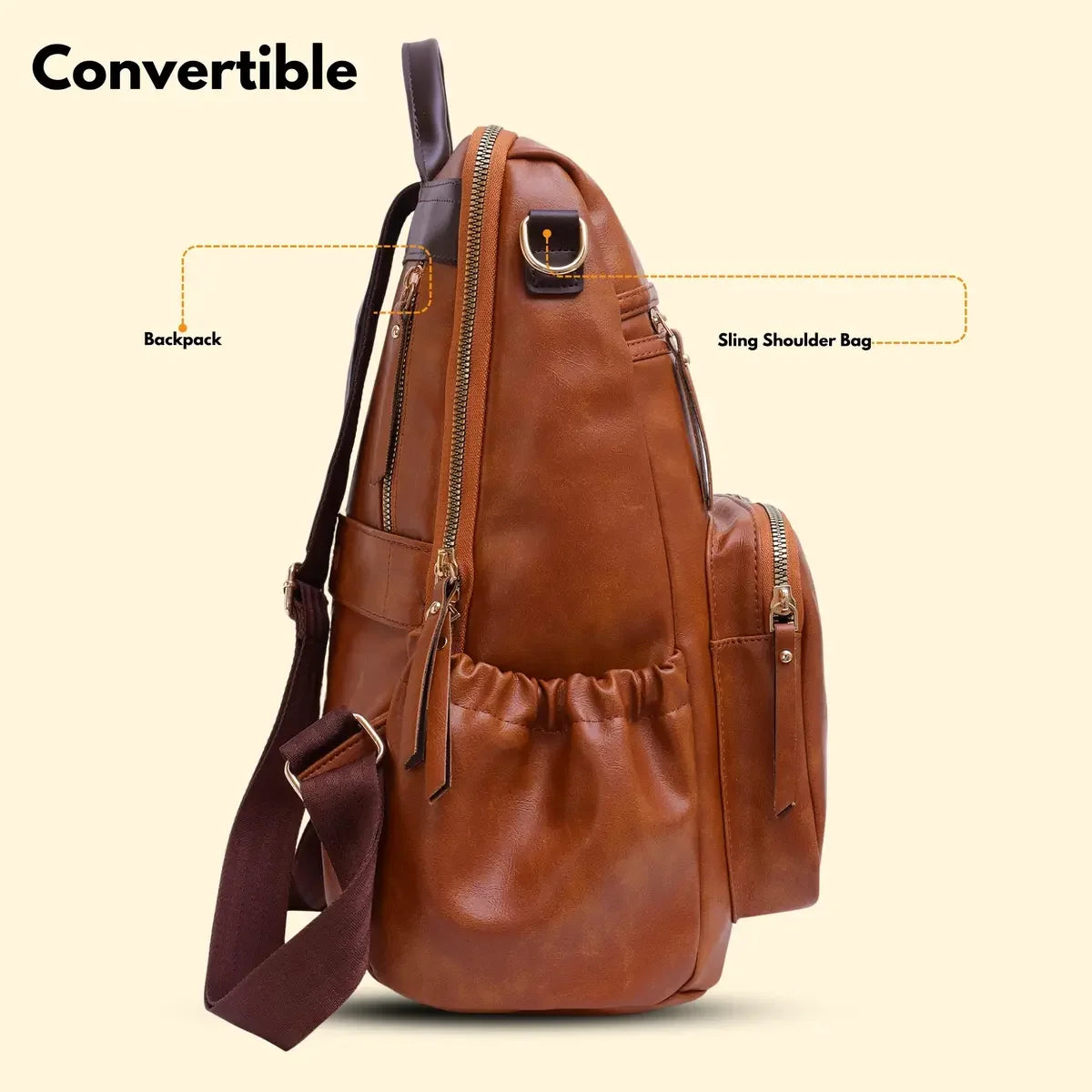 Timeless Diva Women Laptop Backpack - Tan