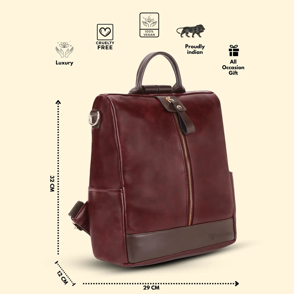 Timeless Aura Women Backpack Handbag - Wine