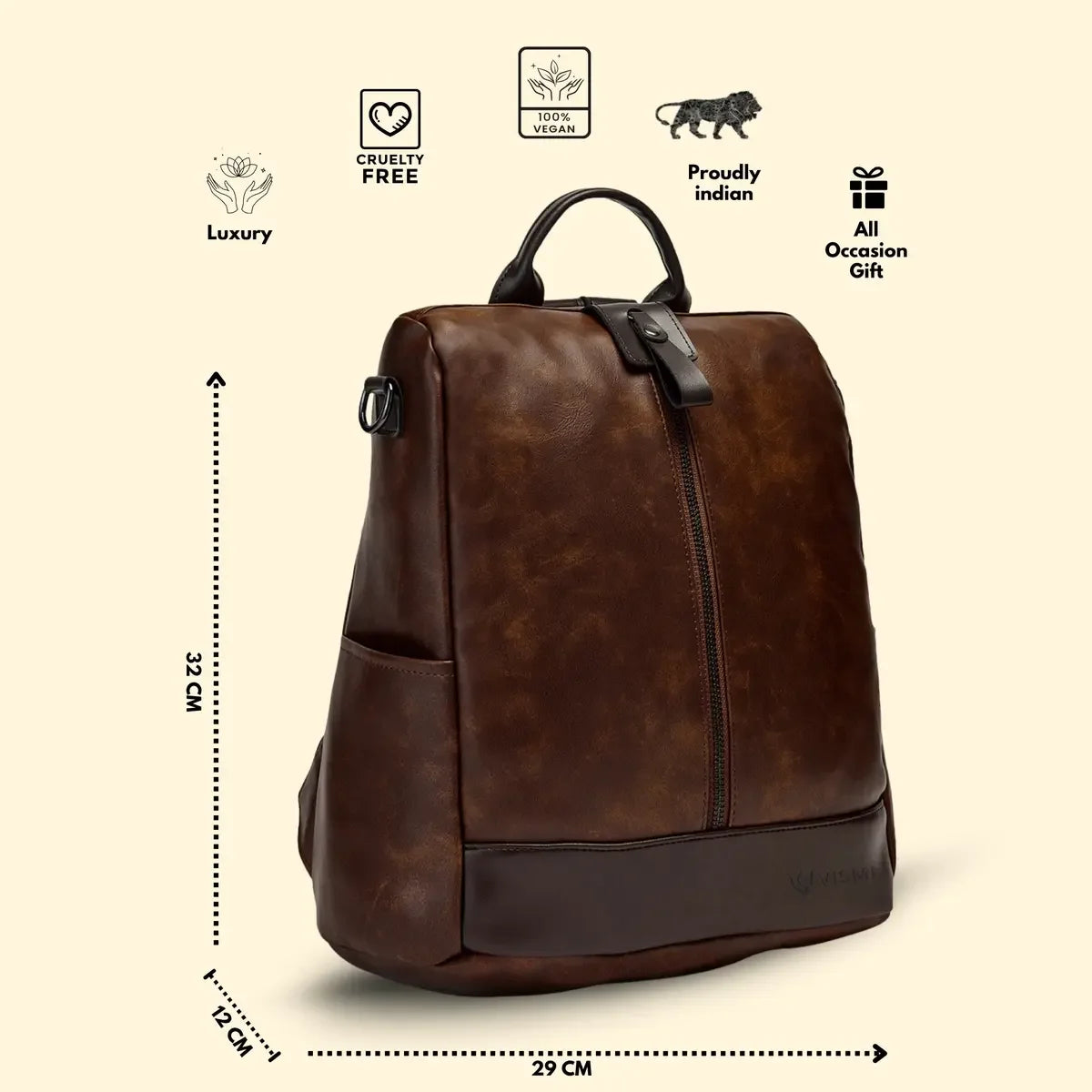 Timeless Aura Women Backpack Handbag - Coffee Brown