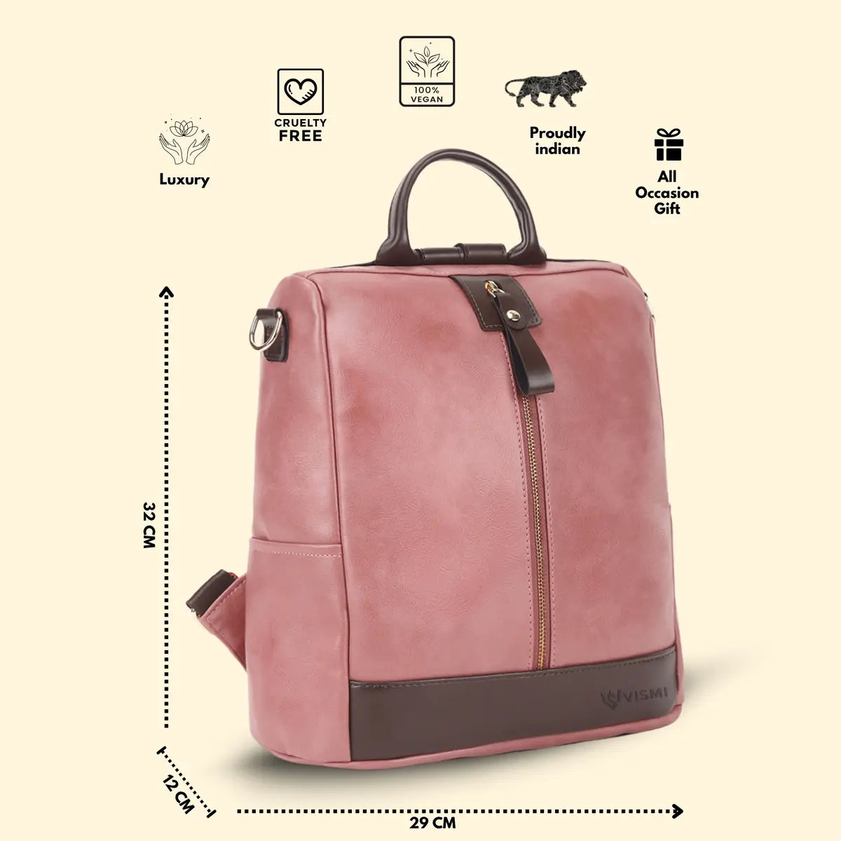 Timeless Aura Women Backpack Handbag - Blush Pink