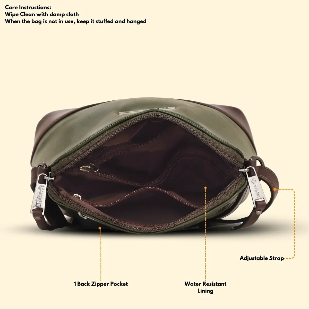 Timeless-Luxe-Womens-Sling-Bag-Olive-Green-Spacious-Interior-Look