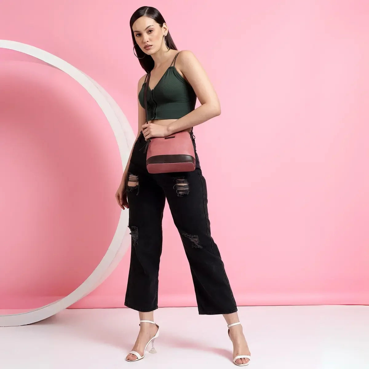 Timeless-Luxe-Womens-Sling-Bag-Blush-Pink-Stylish-Front-View