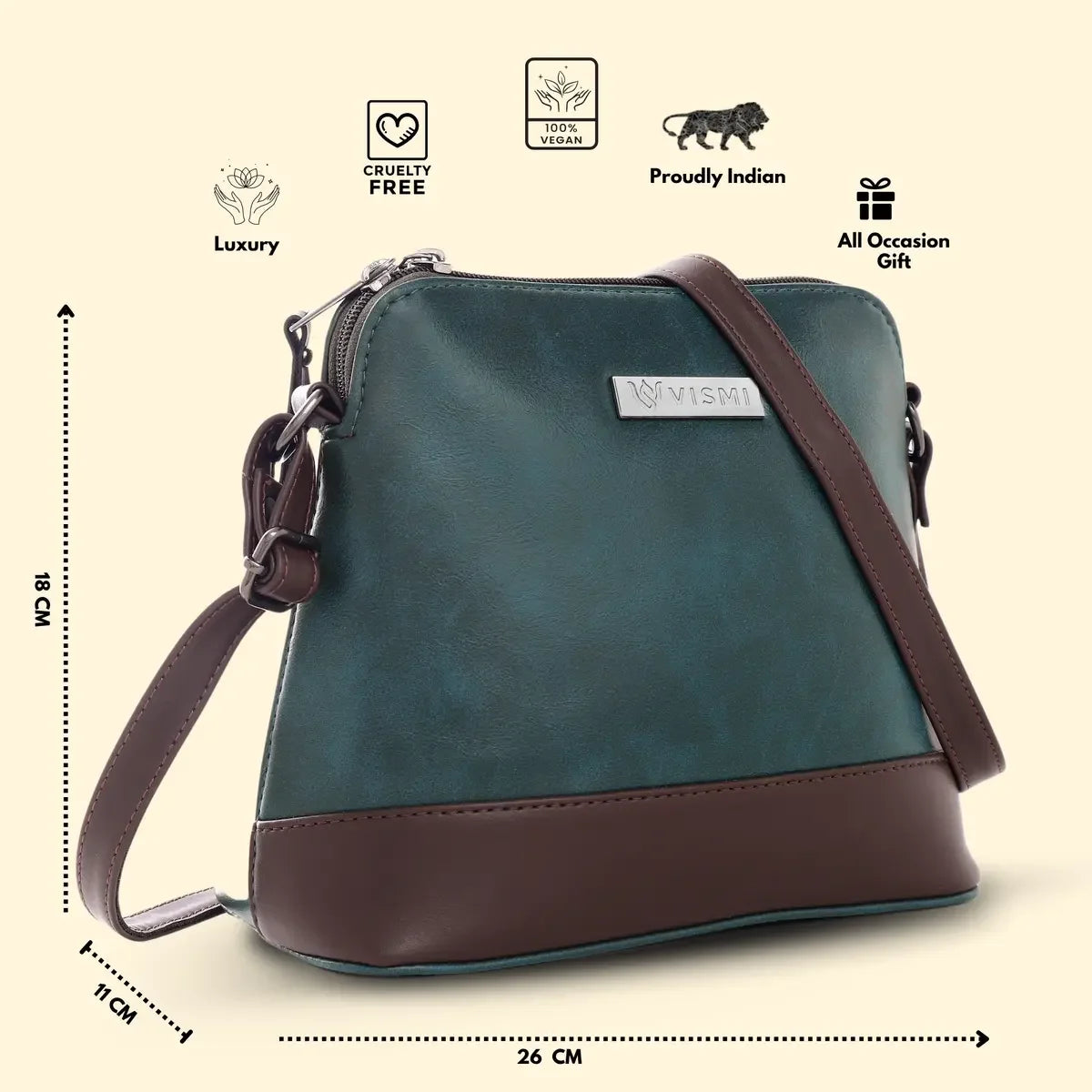 Timeless-Luxe-Womens-Sling-Bag-Teal-Blue-Adjustable-Strap-View