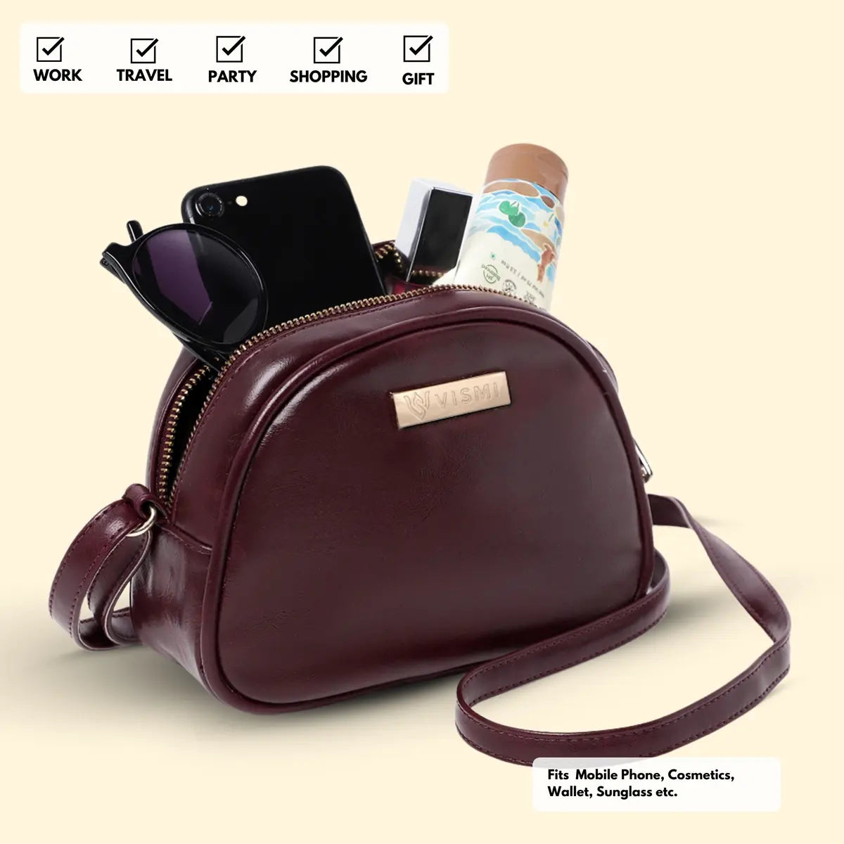 Timeless Chic Women's Sling Bag - Wine