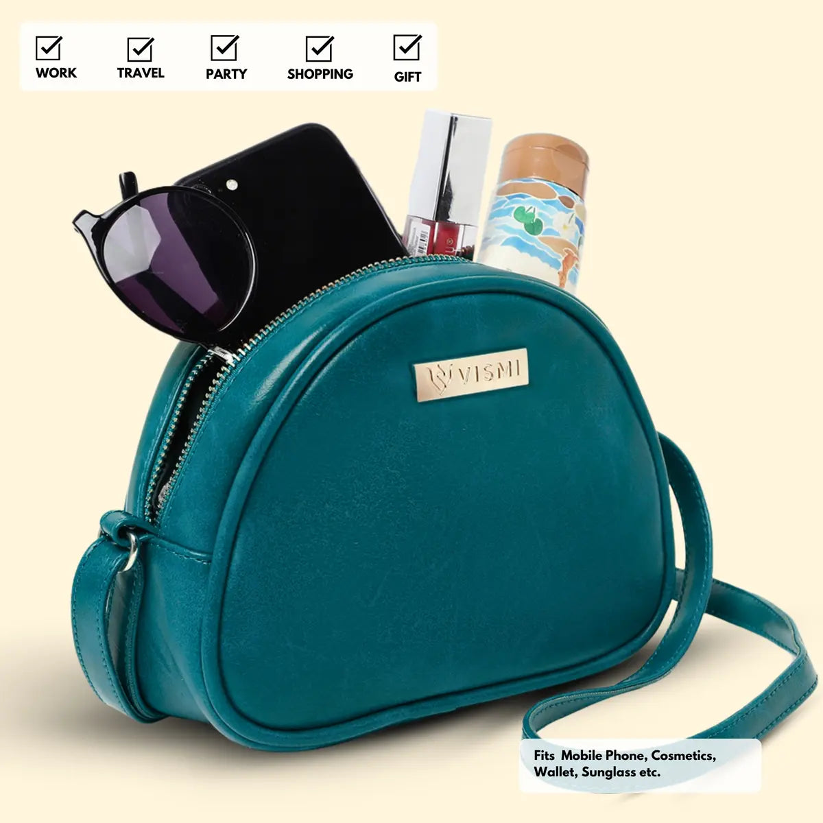 Timeless Chic Women's Sling Bag - Teal blue