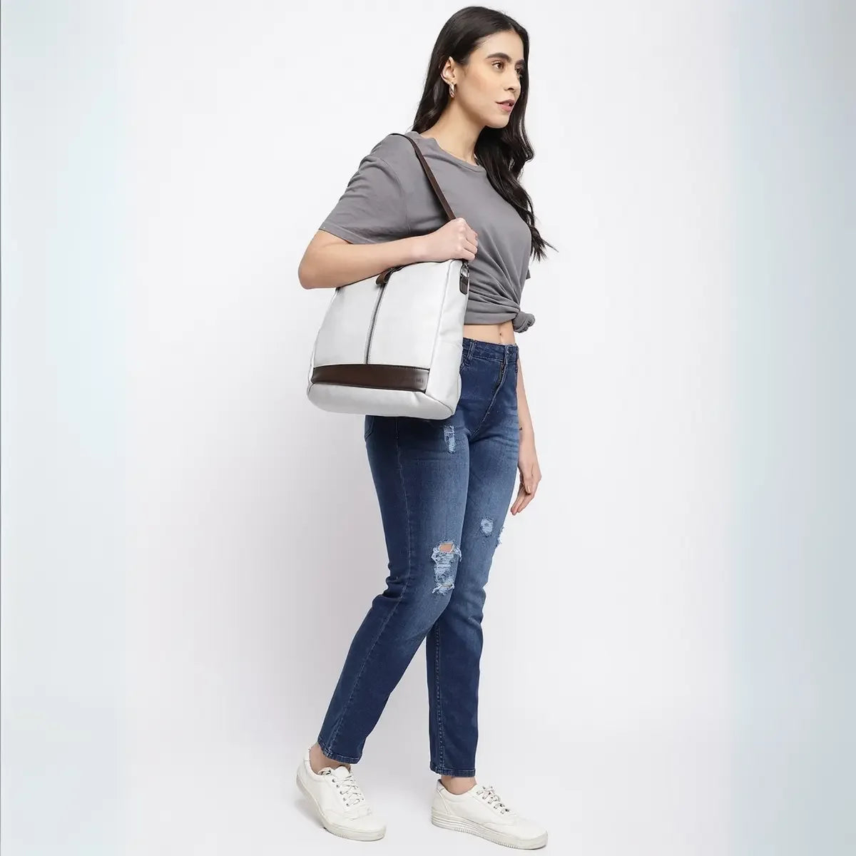 Elegant-Grey-Ladies-Backpack-Handbag