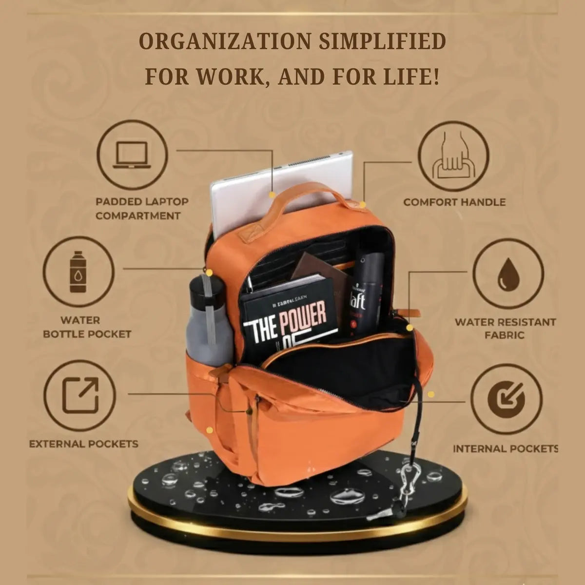 Everyday Essentials Orange Travel Laptop Backpack – stylish office and college bag