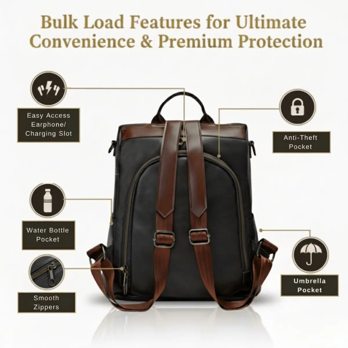 Timeless Aura Women Backpack Handbag - Black