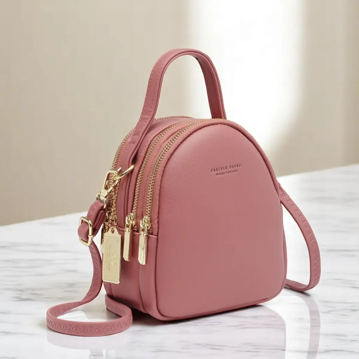Stylish Sling Crossbody Handbag- Blush Pink