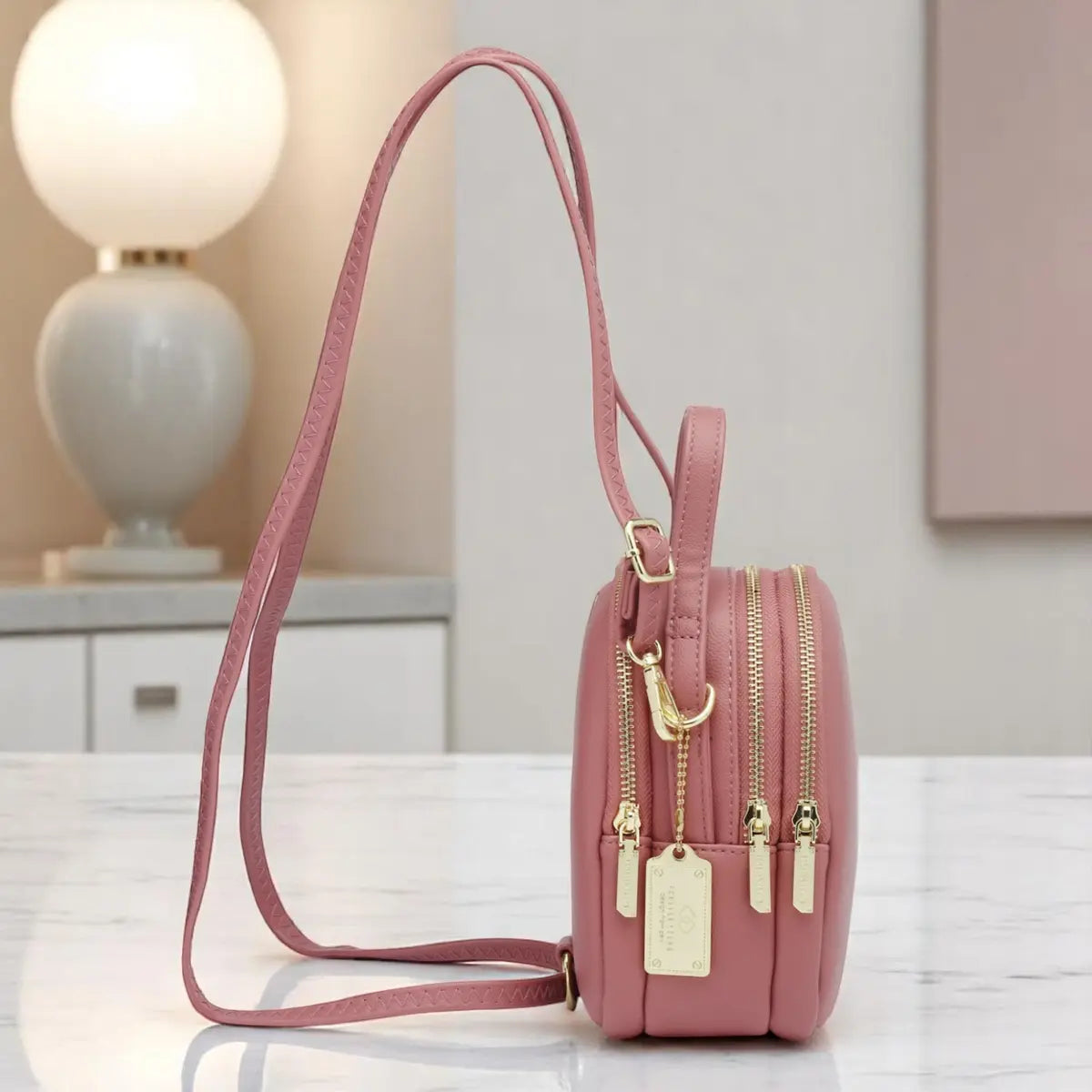 Stylish Sling Crossbody Handbag- Blush Pink