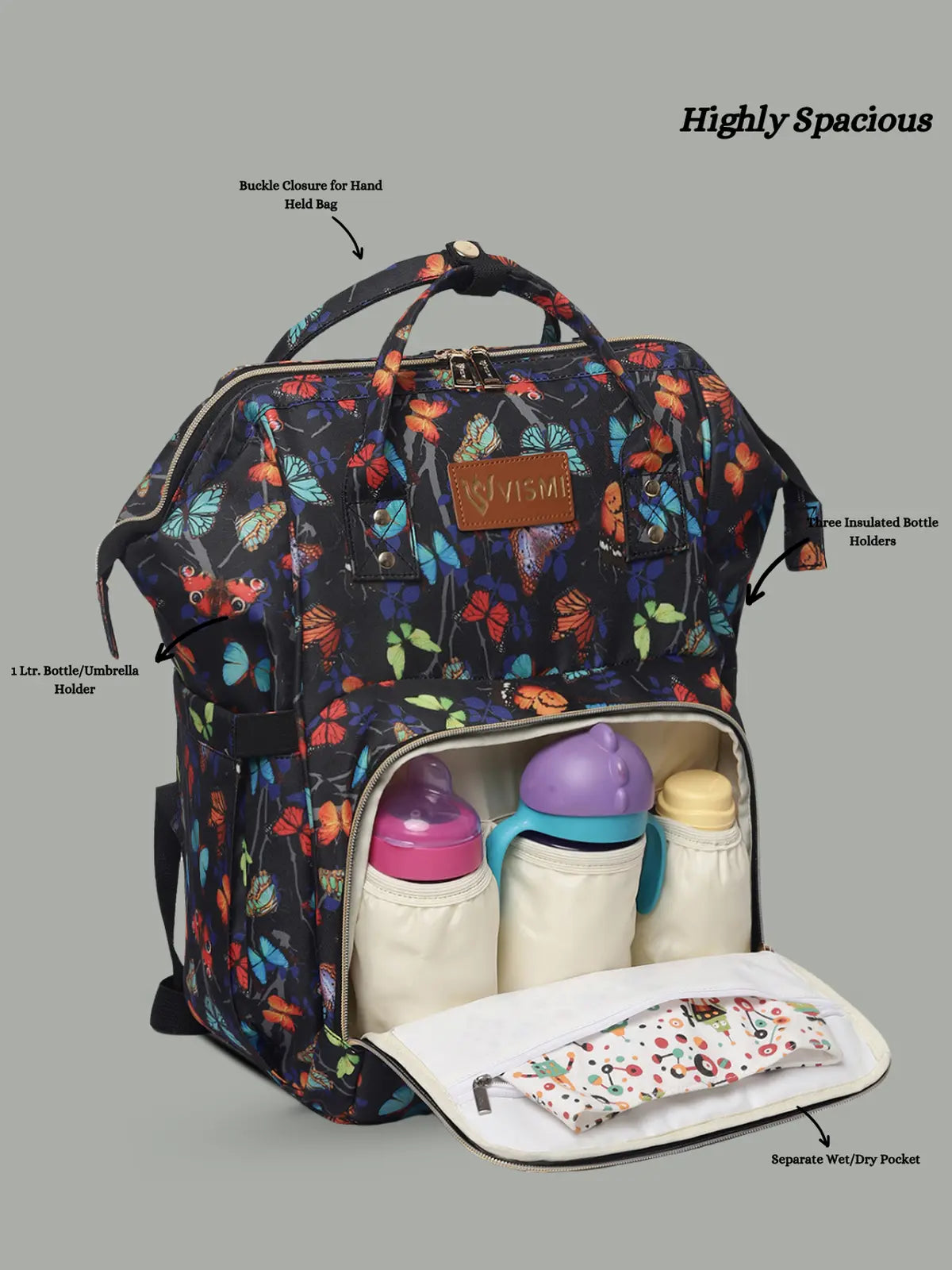 Snappy Zappy Backpack Diaper Bag - Butterfly Black