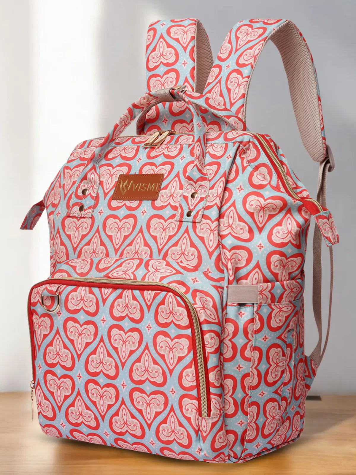 Snappy Zappy Backpack Diaper Bag - Red Hearts