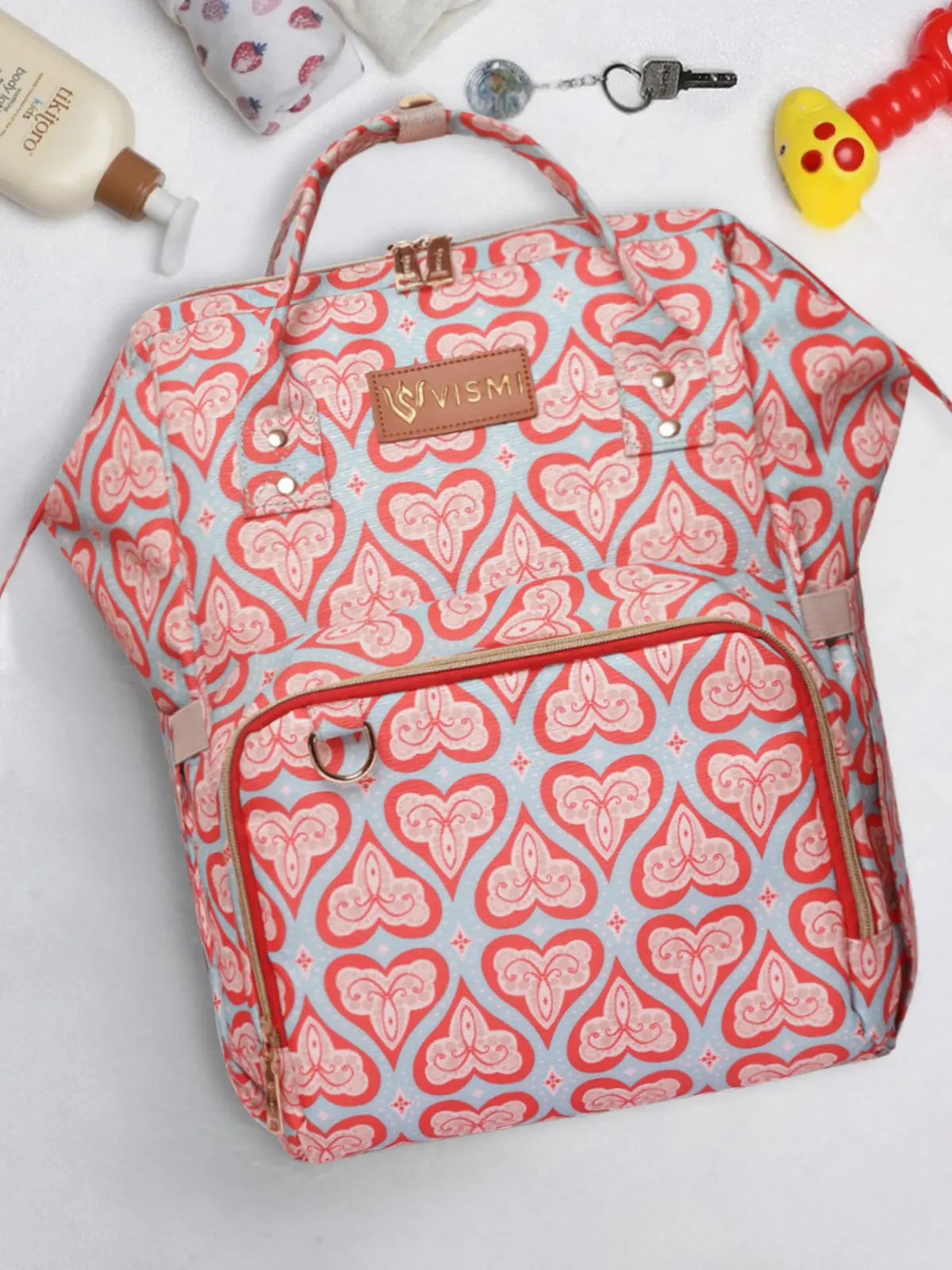 Snappy Zappy Backpack Diaper Bag - Red Hearts