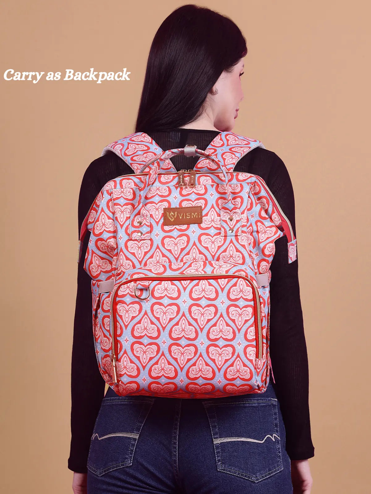 Snappy Zappy Backpack Diaper Bag - Red Hearts
