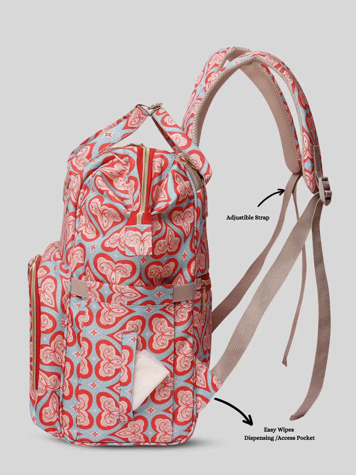 Snappy Zappy Backpack Diaper Bag - Red Hearts