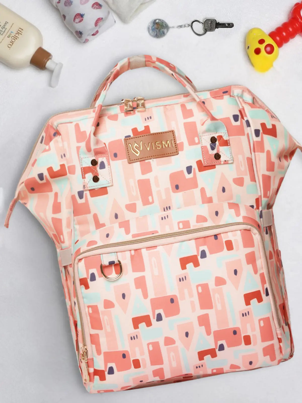 Snappy Zappy Backpack Diaper Bag - Geometric Pink