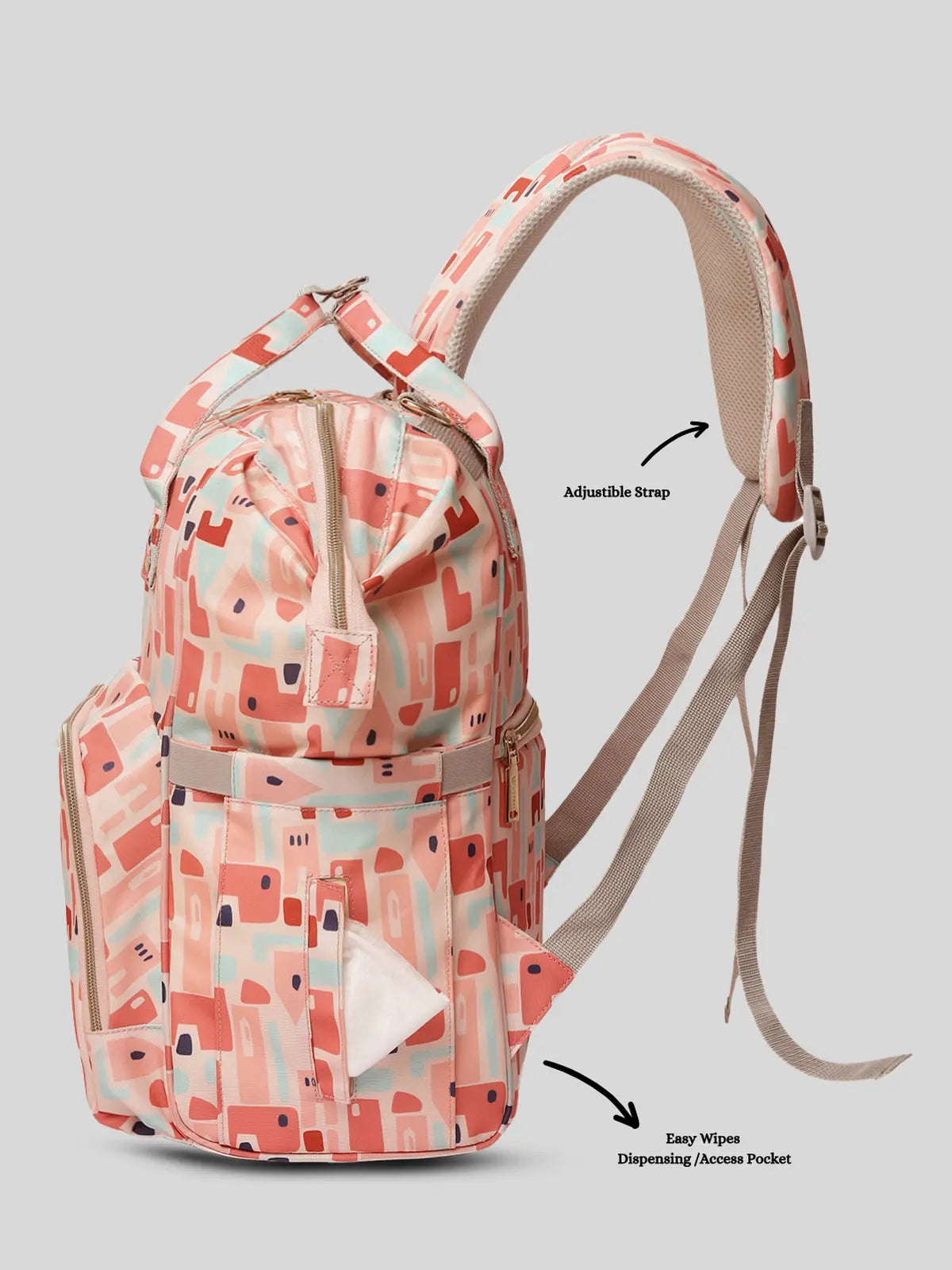 Snappy Zappy Backpack Diaper Bag - Geometric Pink