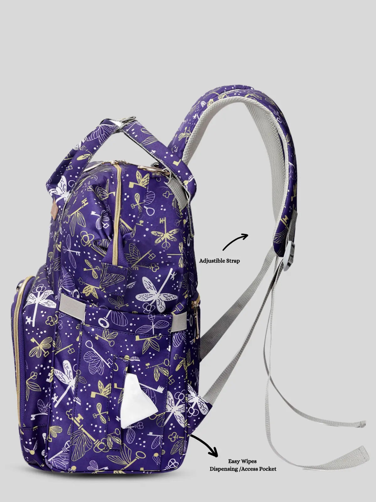 Snappy Zappy Backpack Diaper Bag - Flying Keys Purple