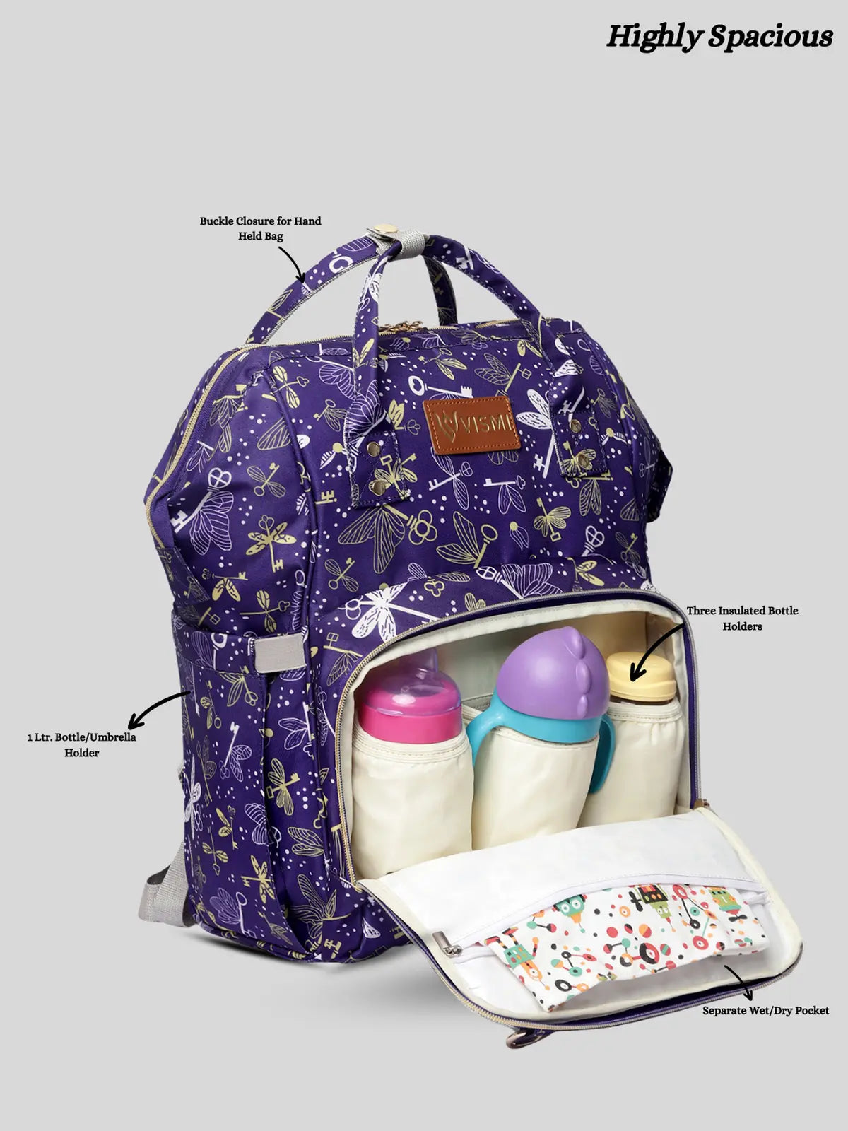 Snappy Zappy Backpack Diaper Bag - Flying Keys Purple
