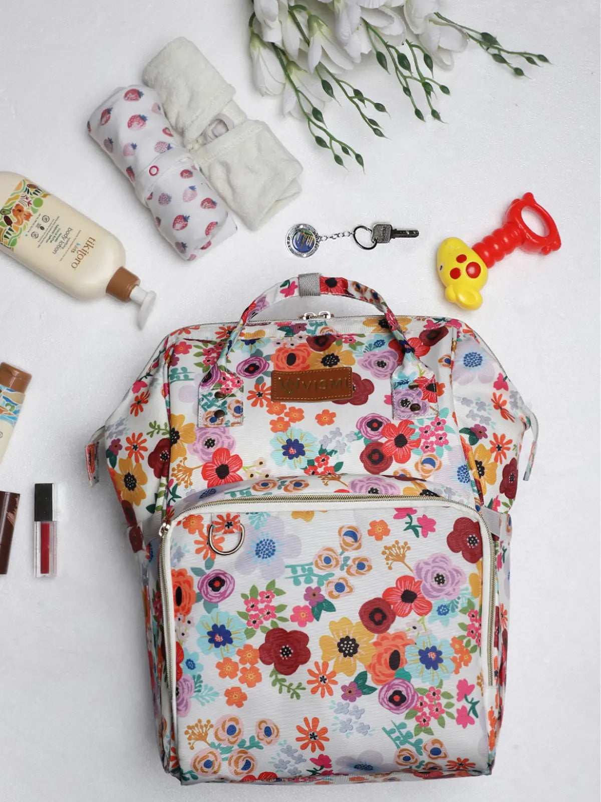 Snappy Zappy Backpack Diaper Bag - Flower White
