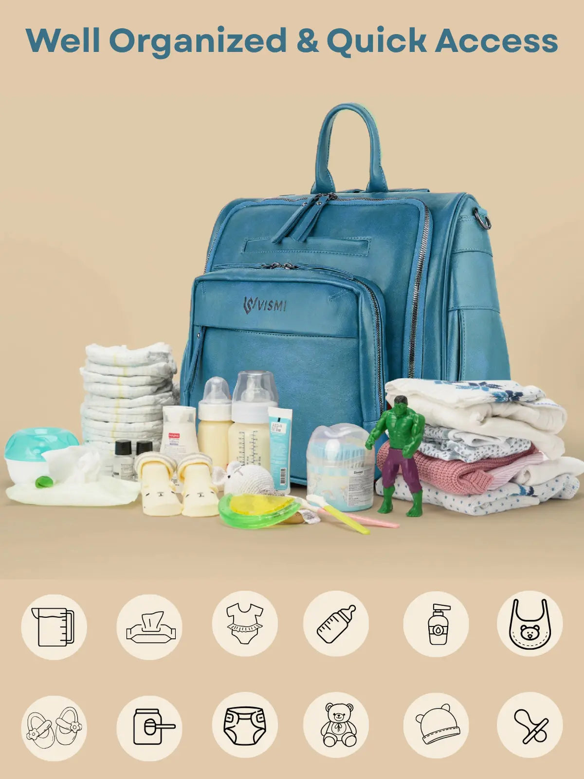 Timeless Backpack Messenger Diaper Bag - Teal Blue