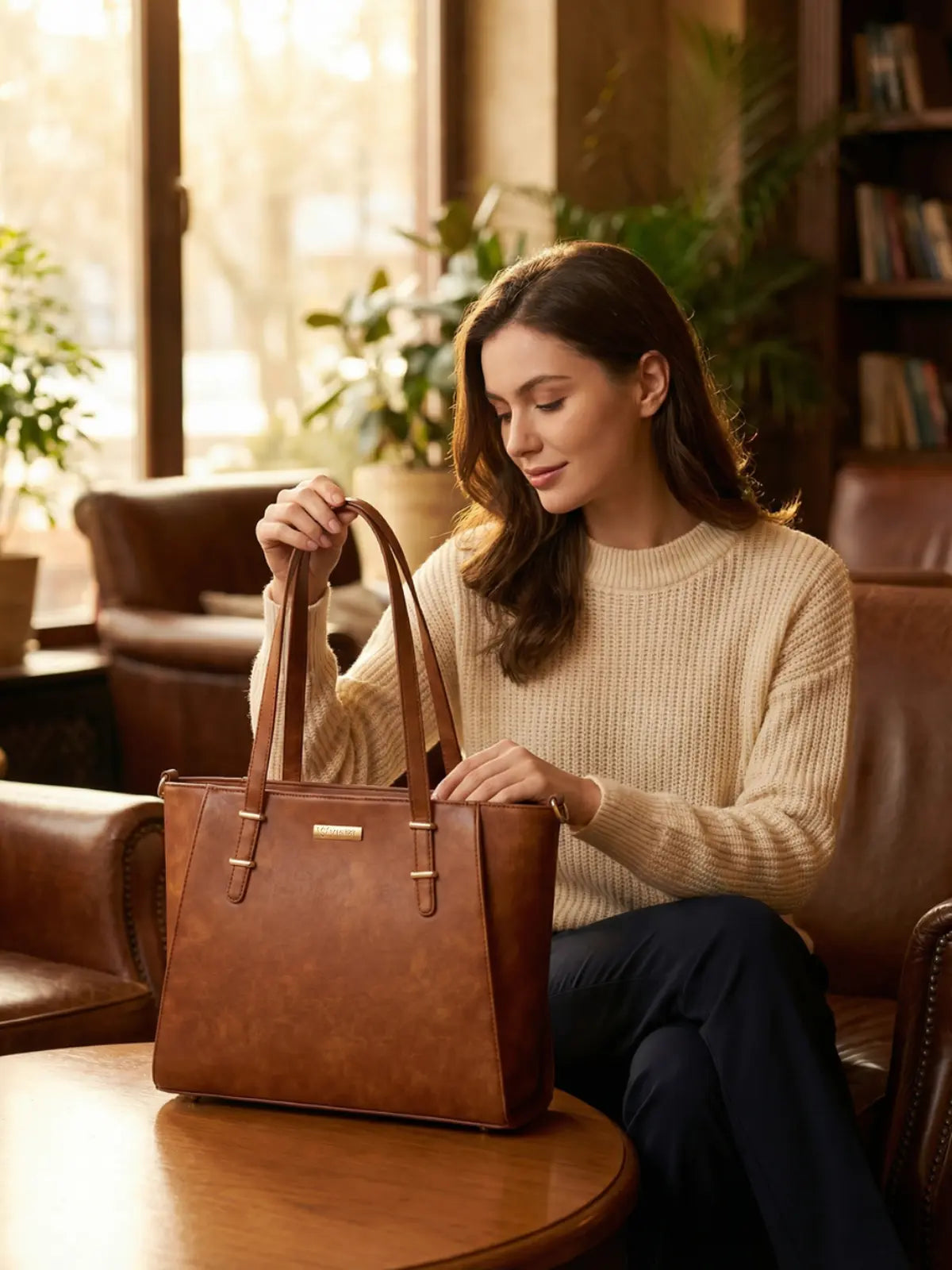 Timeless Contour Laptop Handbags - Tan