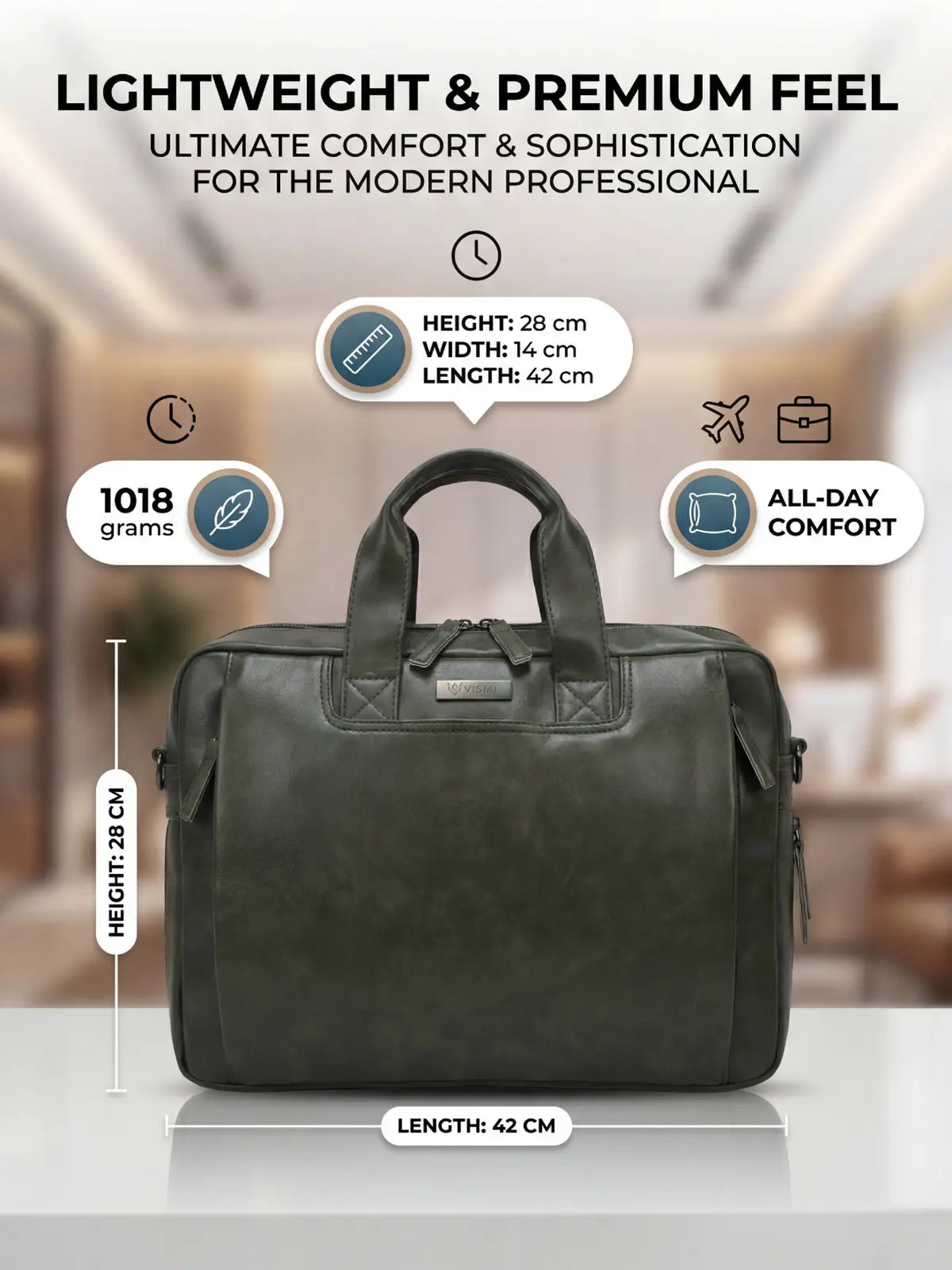 Timeless Urban Laptop Messenger Briefcase Bag - Olive Green