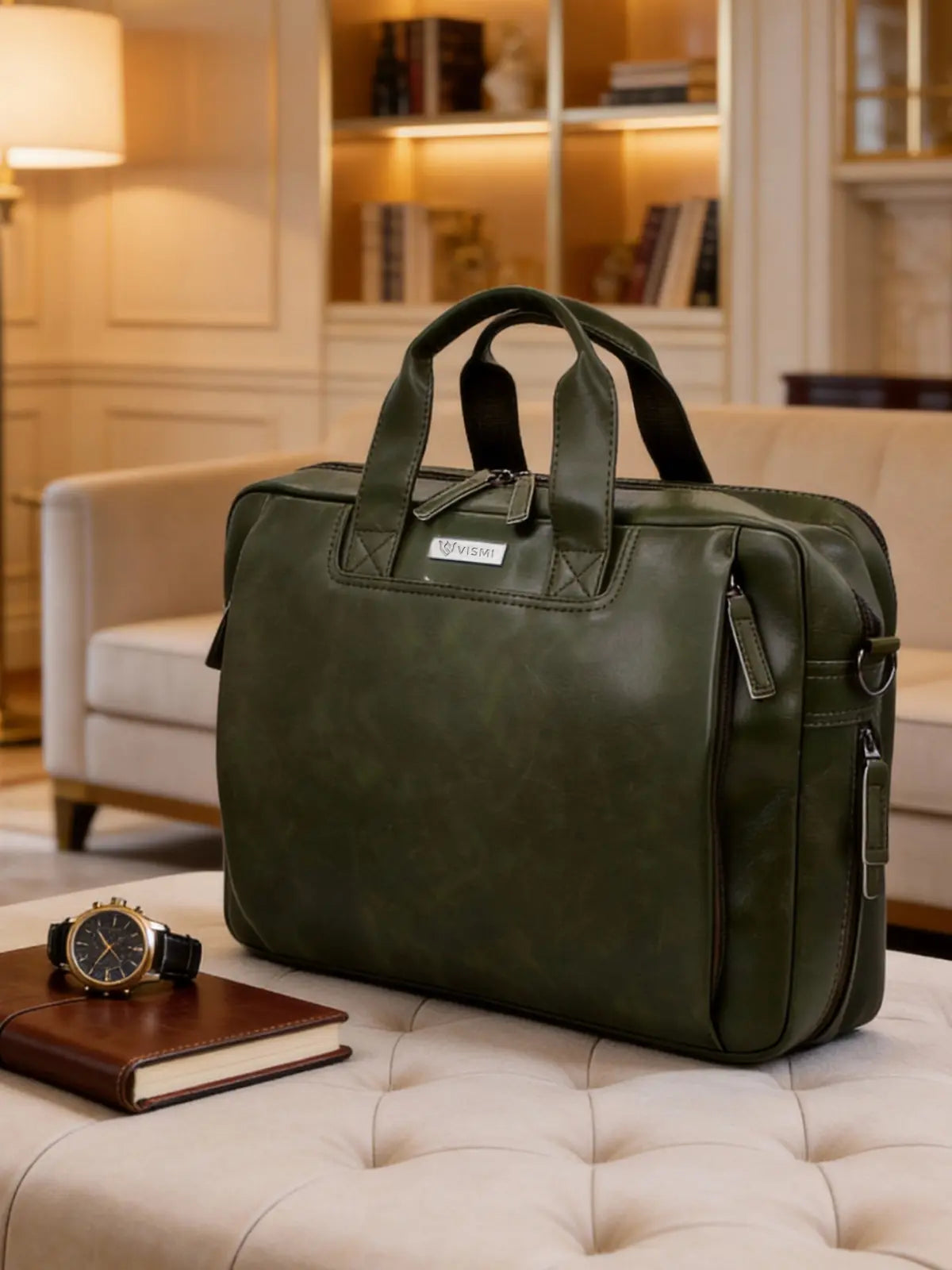 Timeless Urban Laptop Messenger Briefcase Bag - Olive Green
