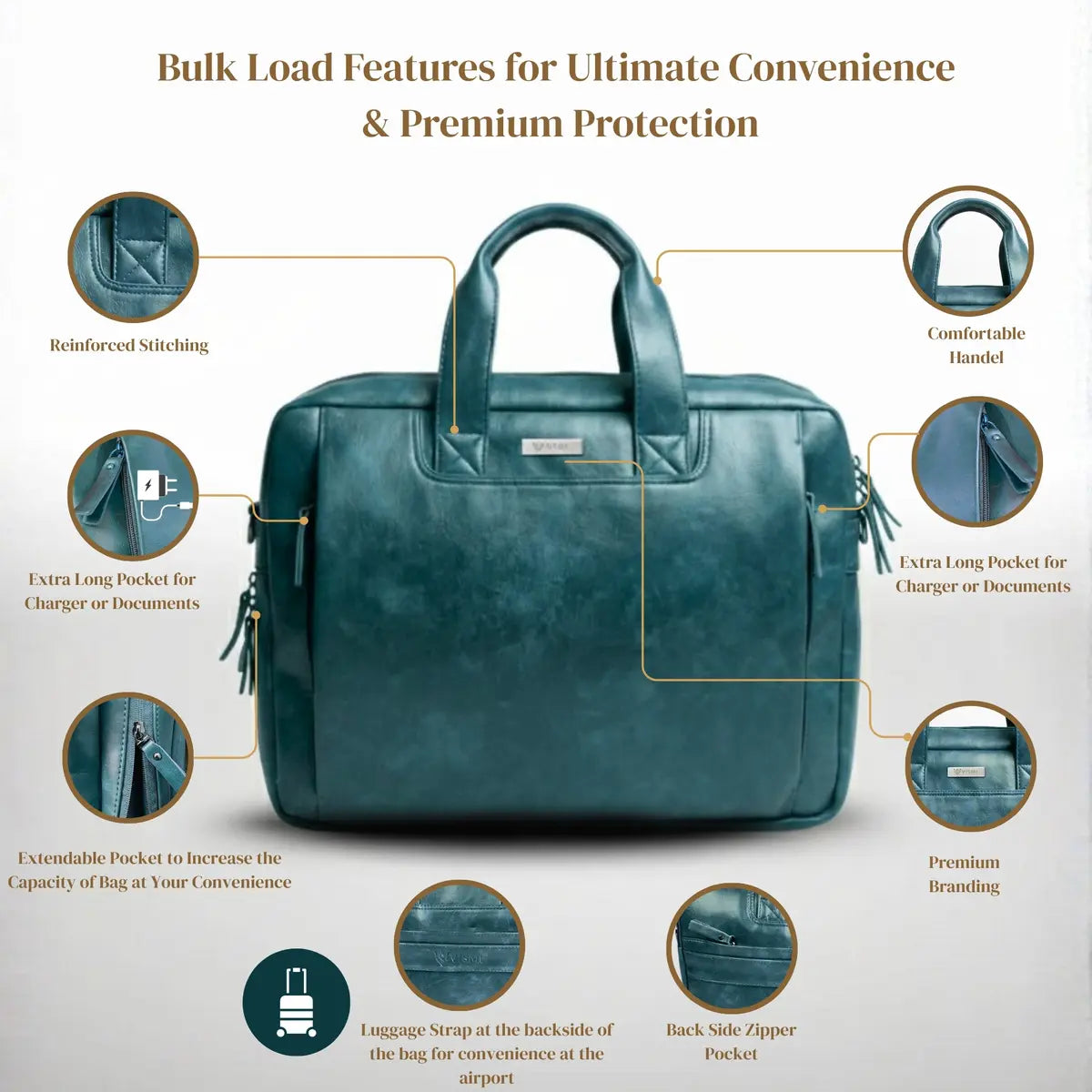 Timeless Urban Laptop Messenger Briefcase Bag - Teal Blue