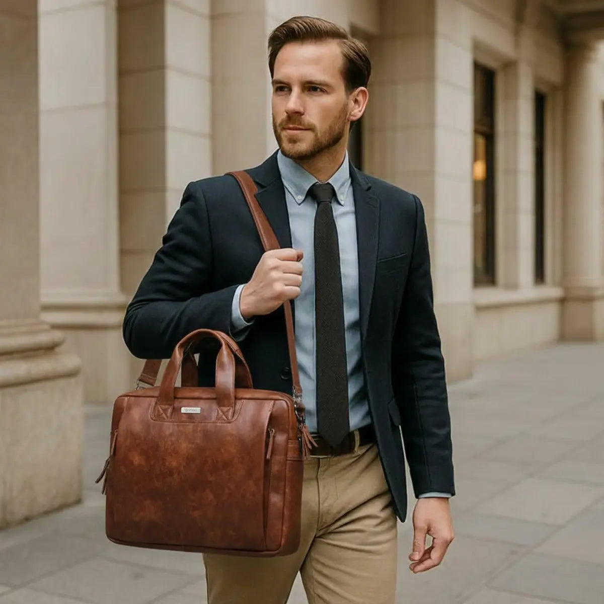 Timeless Urban Laptop Messenger Briefcase Bag - Coffee Brown