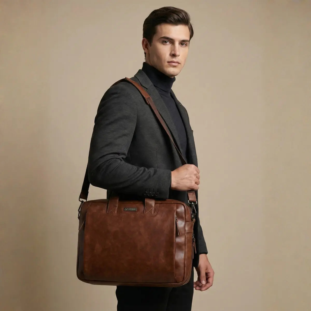 Timeless Urban Laptop Messenger Briefcase Bag - Coffee Brown