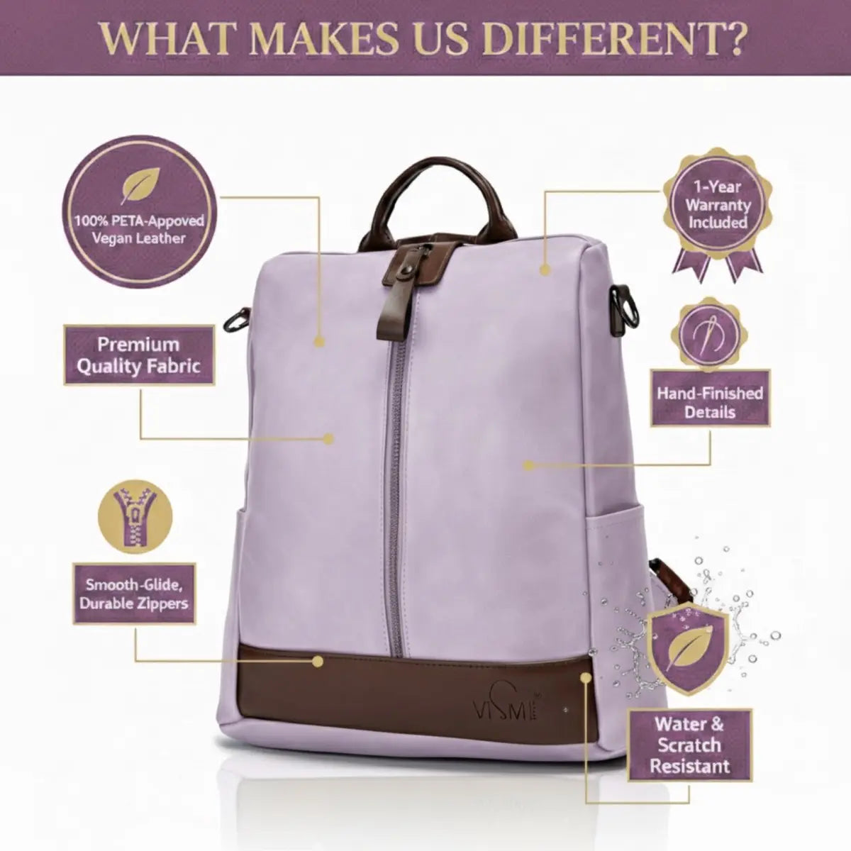 Timeless Aura Women Backpack Handbag - Lavender