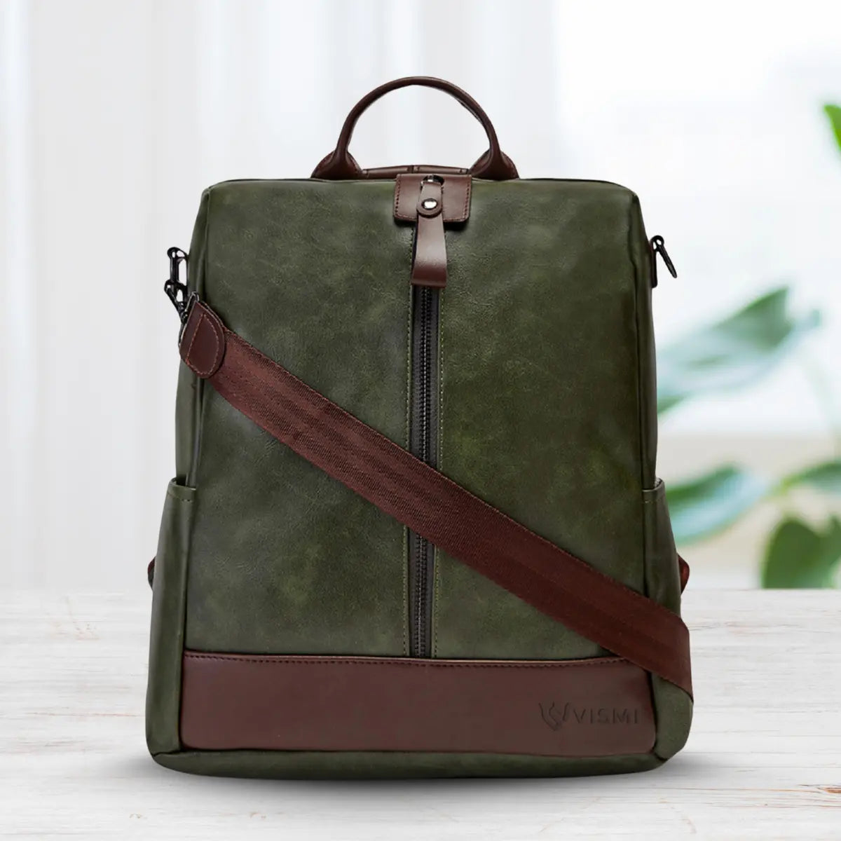 Timeless Aura Women Backpack Handbag - Olive Green