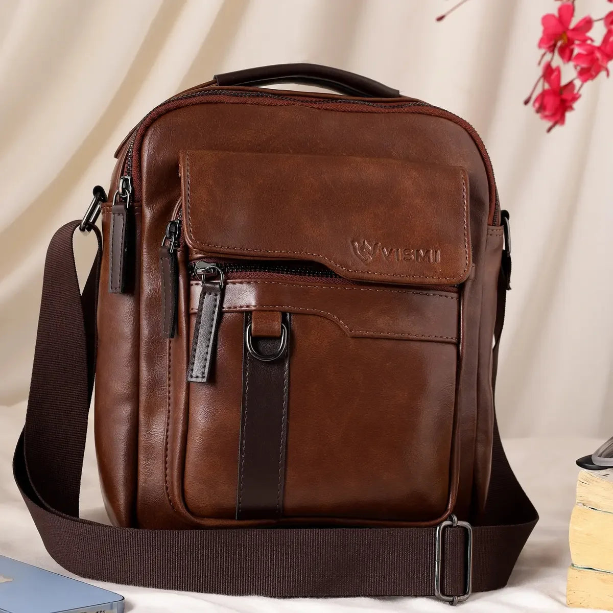 timeless-alpha-messenger-bag-olive-green-front-view