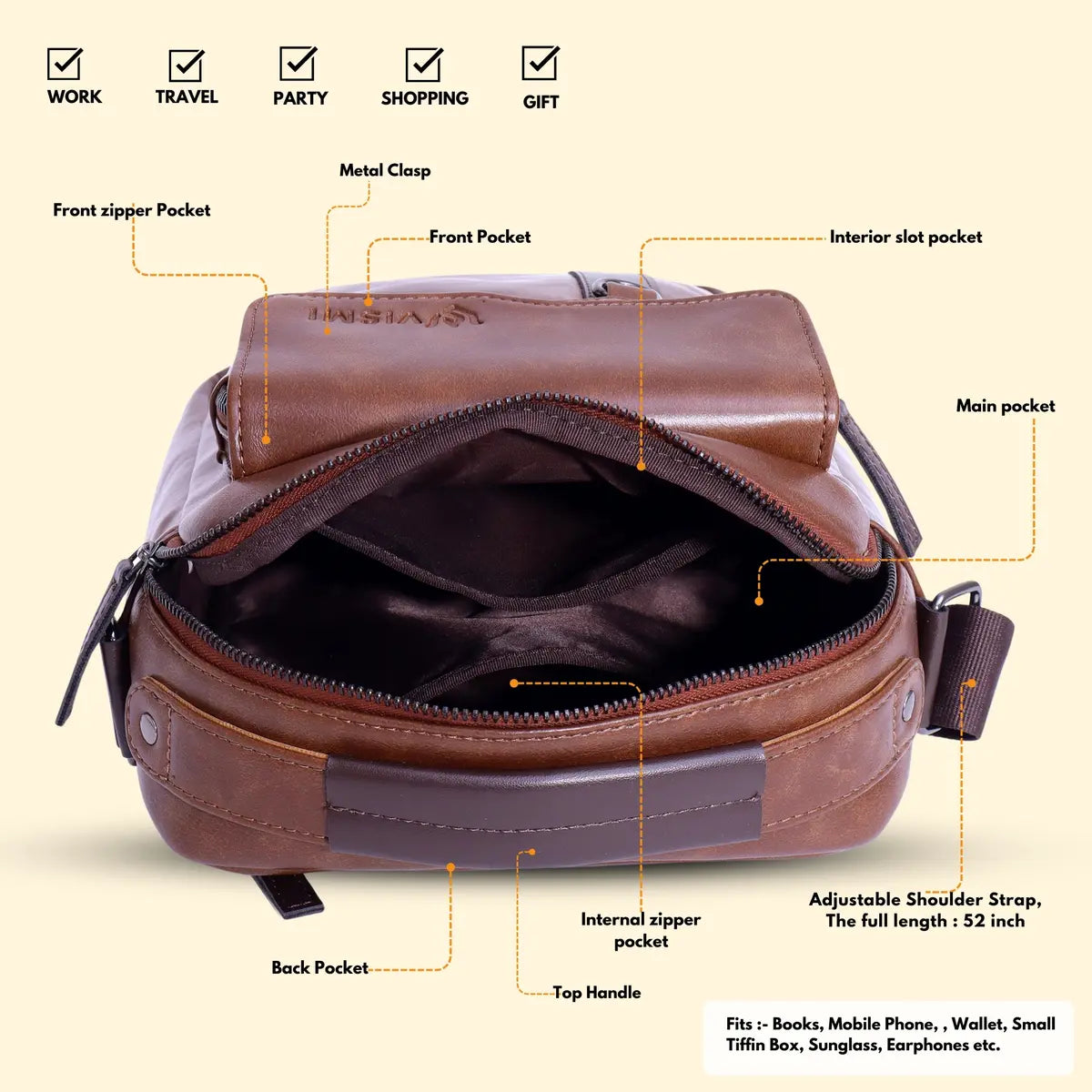 Timeless Alpha Men's Messenger Bag - Coffee Brown