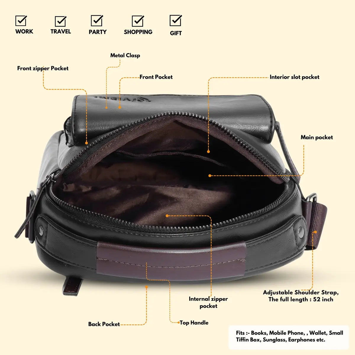 Timeless Alpha Men's Messenger Bag - Black