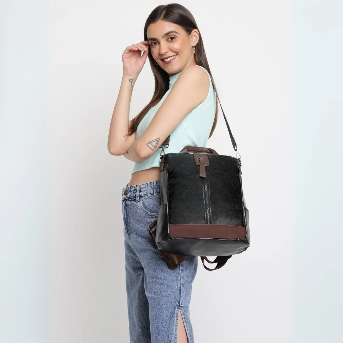 Timeless Aura Women Backpack Handbag - Black