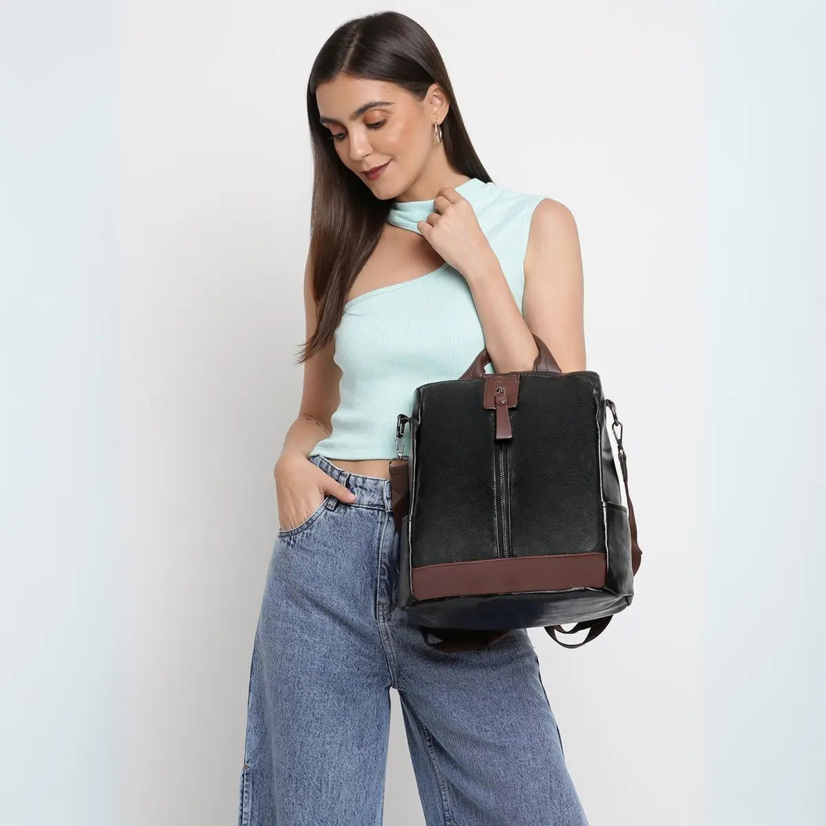 Timeless Aura Women Backpack Handbag - Black