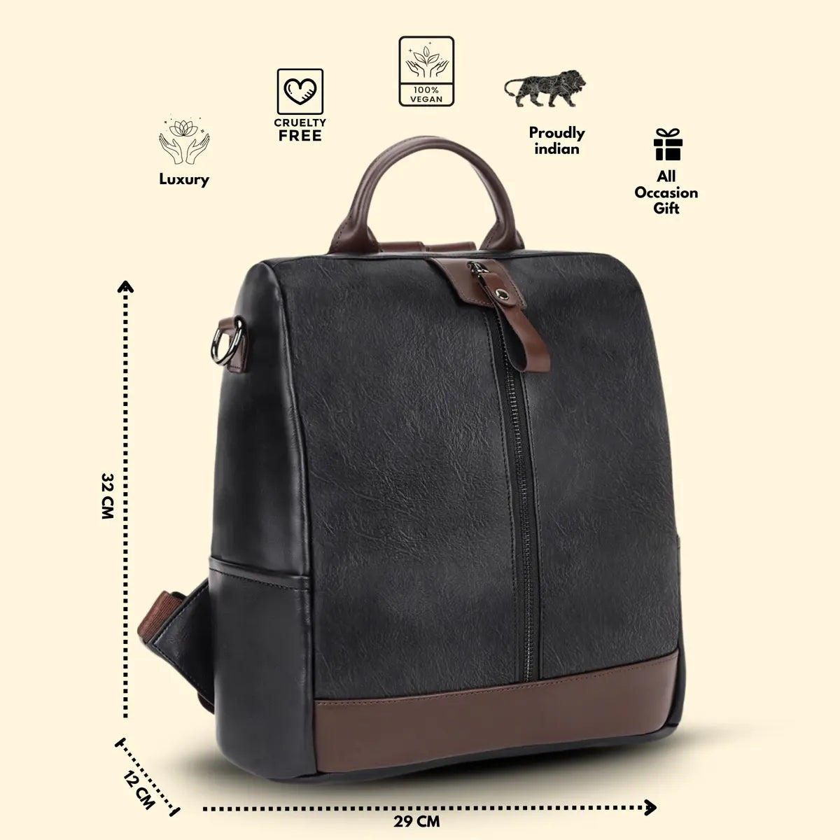 Timeless Aura Women Backpack Handbag - Black