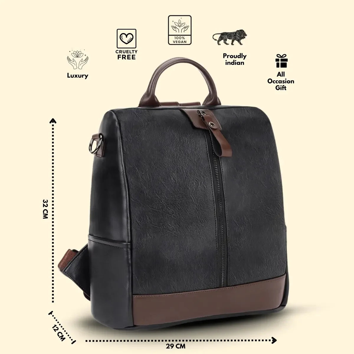 Timeless Aura Women Backpack Handbag - Black