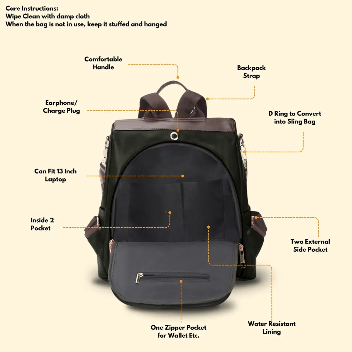 Timeless Aura Women Backpack Handbag - Black