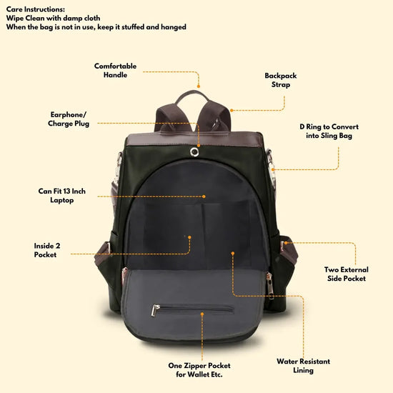 Timeless Aura Women Backpack Handbag - Black
