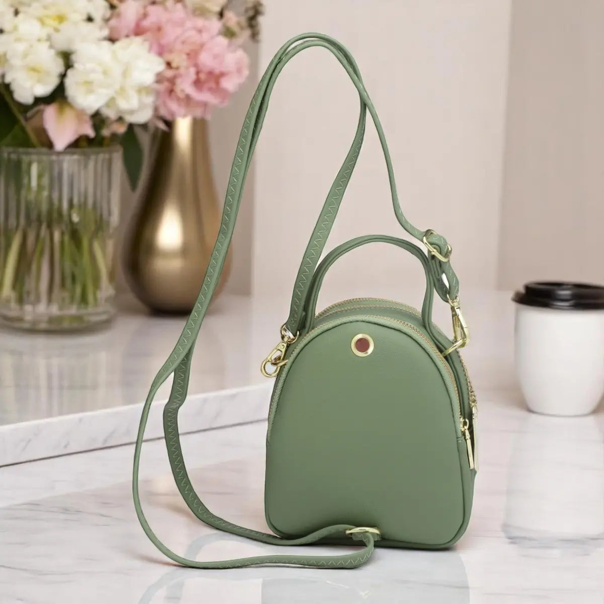 Stylish Sling Crossbody Handbag- Olive Green