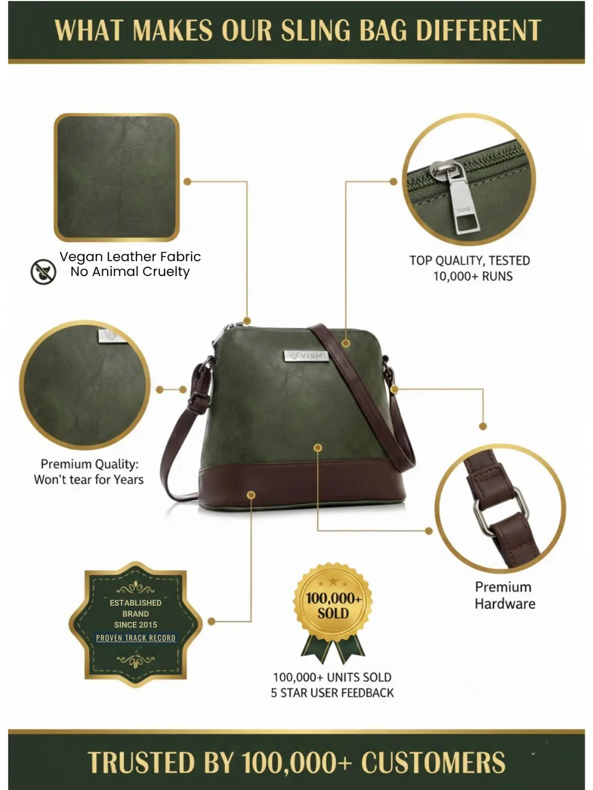 Timeless Luxe Women's Sling Bag - Olive Green
