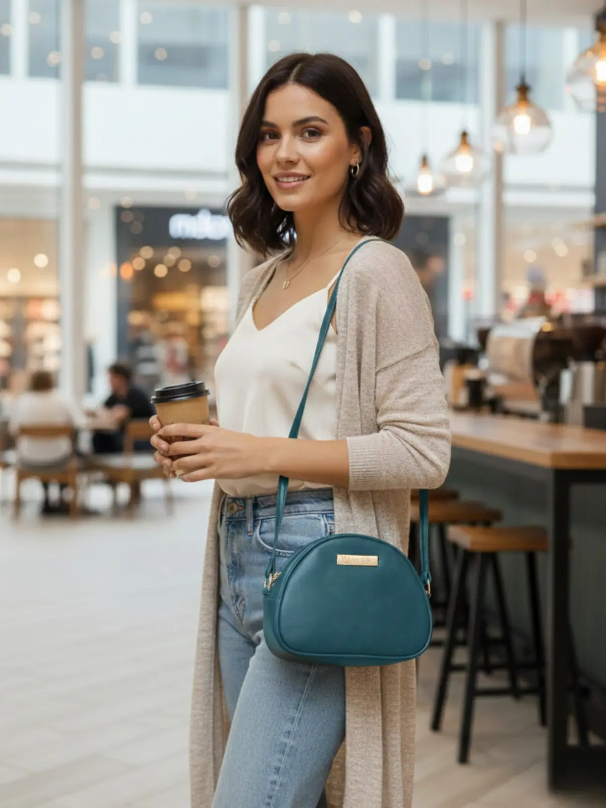Timeless Chic Women's Sling Bag - Teal blue