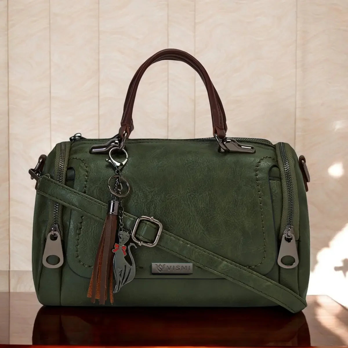 Timeless Mystique Satchel Handbag Olive Green Premium Leather Finish