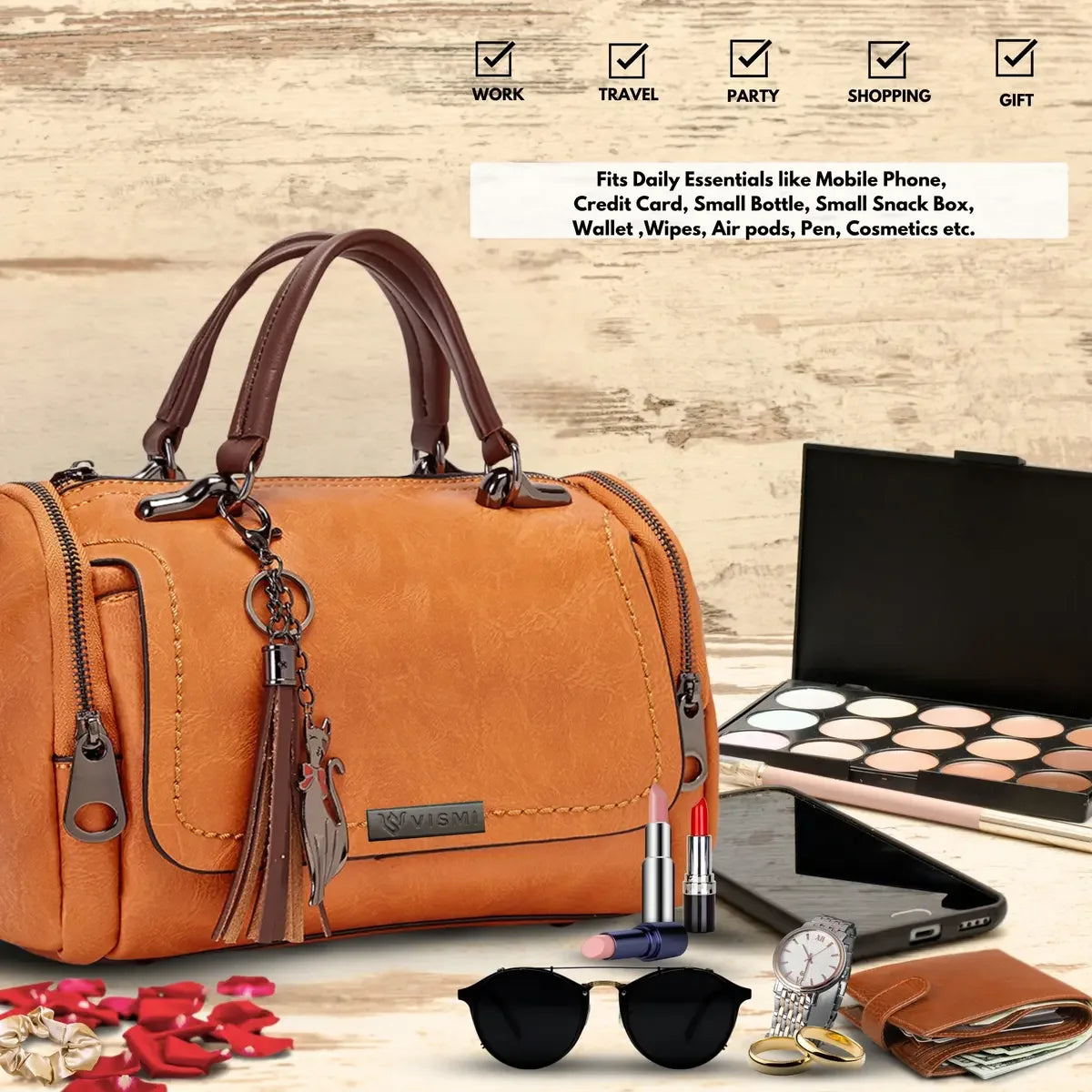 Timeless Mystique Satchel Handbag Tan Perfect for Office Use